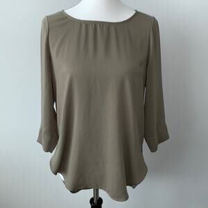 Naked Zebra 3/4 Sleeve Olive High-Low Blouse Top Sz M